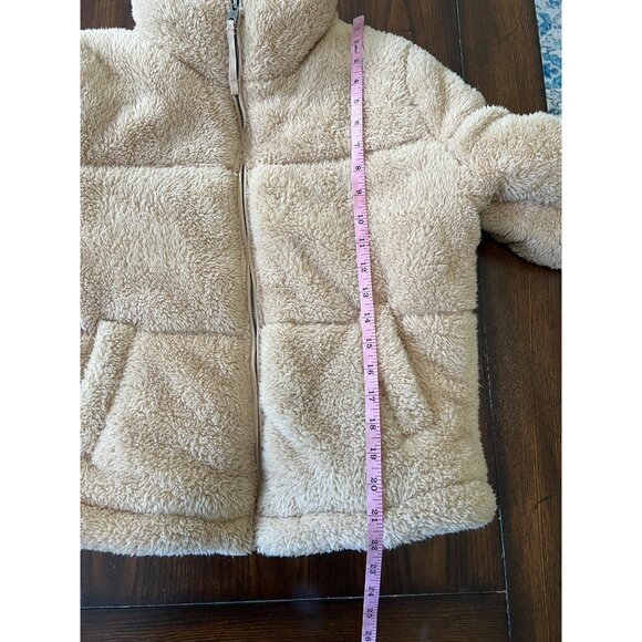 Aeropostale Faux Fur Coat Full Zip Beige Cream Fuzzy Neutral Soft Winter S NEW - Picture 8 of 8